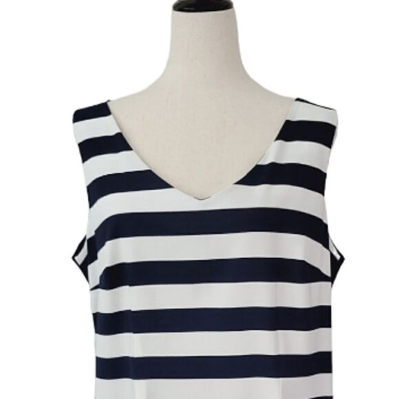 Alyx Limited Navy Blue Striped V-neck Sleeveless Stretch Sheath Dress Size 18 - Picture 5 of 8